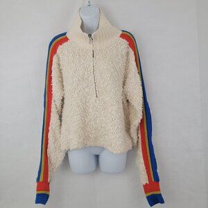 FREE PEOPLE Womens MEDIUM Marshmallow Stripe Sweater Cream Deep Pile Rainbow